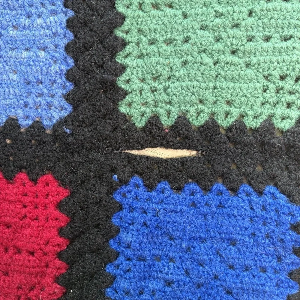 Hand Crochet Granny Square Blanket Afghan Throw‎ Colorful Groovy Cottagecore